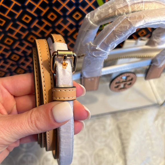 Tory Burch Ella Nylon Clear Mini Tote Bag Crossbody Clear Brown - Picture 3 of 10